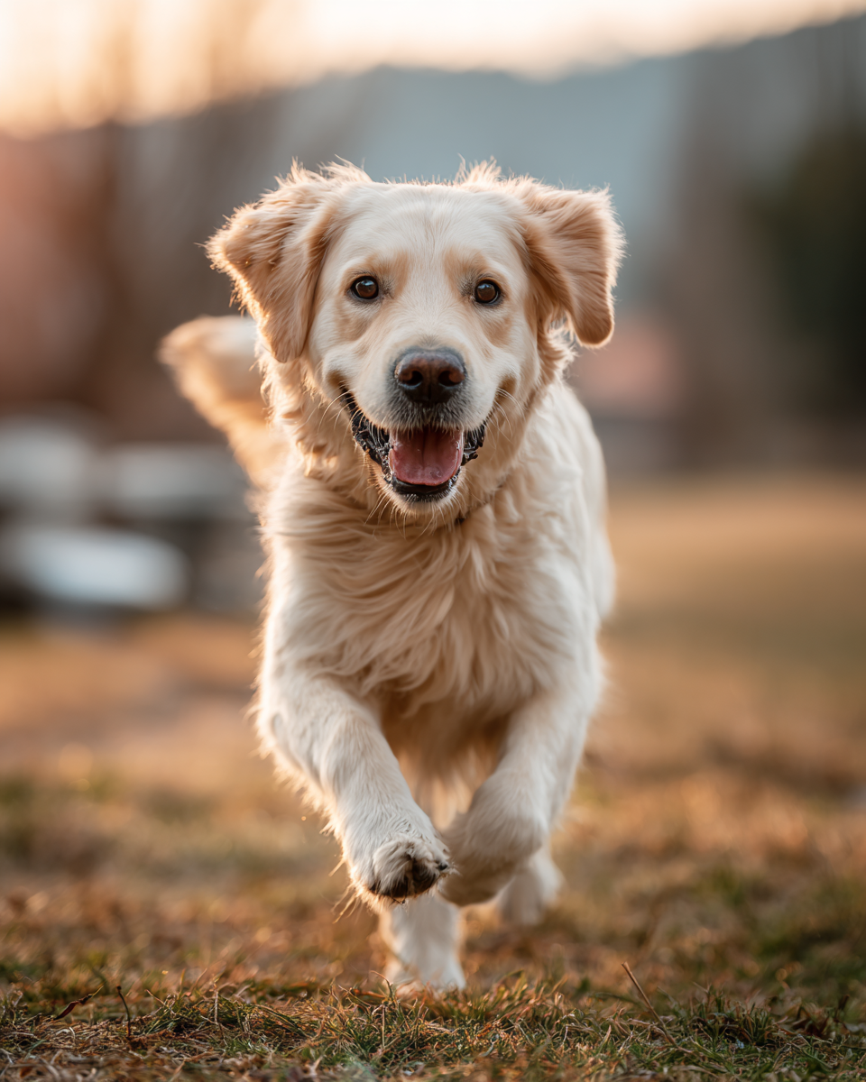 Happy dog running toward owner during recall training